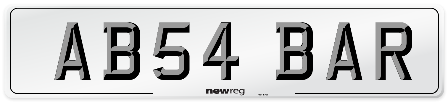 AB54 BAR Number Plate from New Reg